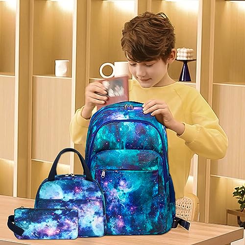 LEDAOU Backpack for Teen Boys Girls School Bags Kids Bookbags Set School Backpack with Lunch Box and Pencil Case (Blue Starry Sky) - Image 2