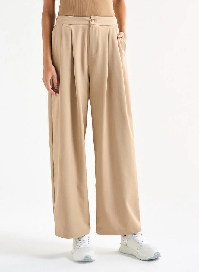 Splash FAV Solid Wide Leg Pants with Semi-Elasticated Waistband and Pockets