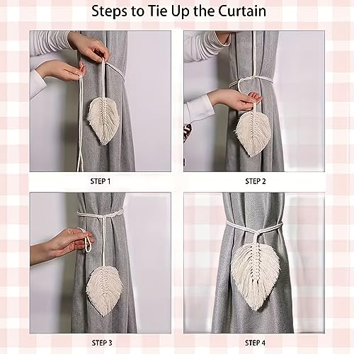 MAKNGRID 2Pack Beige Leaf Curtain Tiebacks Handmade Holdbacks - Farmhouse Curtain Tie Back Holder by Hand-Woven Cotton Rope, Bohemian Home Decoration Drapery Holdback (Off White) - Image 3
