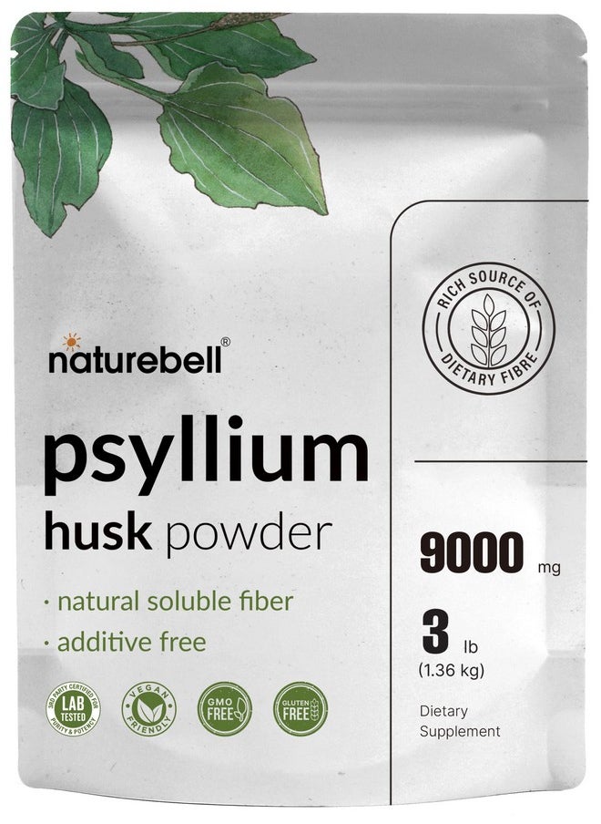 NatureBell - Psyllium Husk Powder 3 Lbs(48 Oz) 9000Mg Per Serving Unflavored ; No Fillers No Additives Gluten Free Soluble Fiber Great For Gut Health Keto Baking Mixing Shakes Juices & More - Image 1