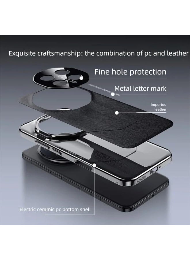 general Case Compatible with Honor Magic 8 Pro, Premium Leather Case Electroplated PC Frame Camera Protection Anti-Fingerprint Anti-Drop Shockproof Bumper Protective Cover - Image 2