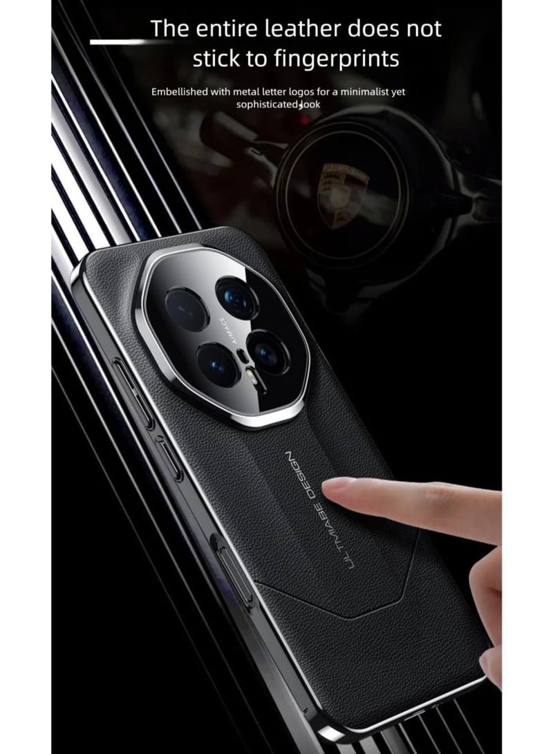 general Case Compatible with Honor Magic 8 Pro, Premium Leather Case Electroplated PC Frame Camera Protection Anti-Fingerprint Anti-Drop Shockproof Bumper Protective Cover - Image 4