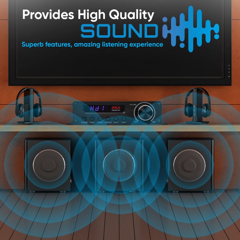 Pyle Wireless Bluetooth Home Audio Amplifier - 100W 5.1 Channel Home Theater Power Stereo Receiver, Surround Sound w/ HDMI, AUX, FM Antenna, Subwoofer Speaker Input, 12V Adapter - Image 5