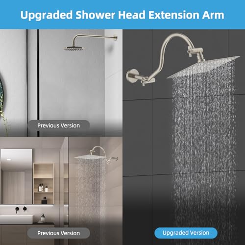 Hibbent All Metal Upgraded 18 Shower Head Extension Arm Shower Arm with Flange Brass Flexible Height Angle Adjustable Shower Extender with Lock Joint Universal Connection Brushed Nickel - Image 3