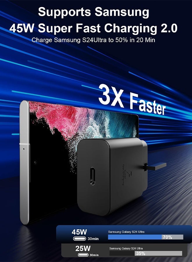 45W Phone Charger Super Fast suit for Samsung Phone Charger Travel Adapter Power Adapter with USB C Plug and Cable (Black) - Image 2