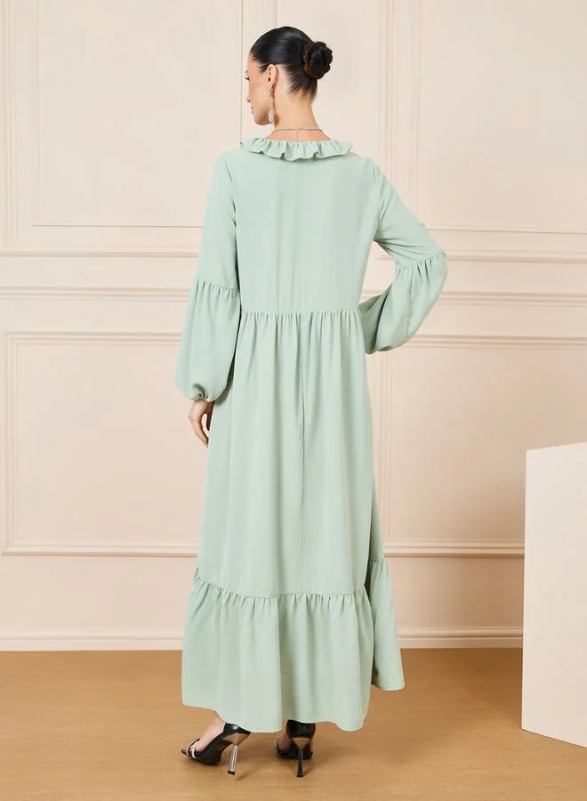 Styli Ruffled Long Sleeve Dress