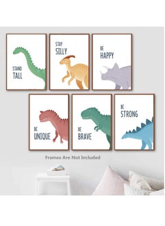 Generic 6 Pack Jungle Nursery Wall Decor Art Pictures, Safari Dinosaur Wall Prints Cartoon Animal Wall Murals Poster for Baby Kids Bedroom Living Room Bathroom-30x21cm Wall Decor Unframed  - Image 1