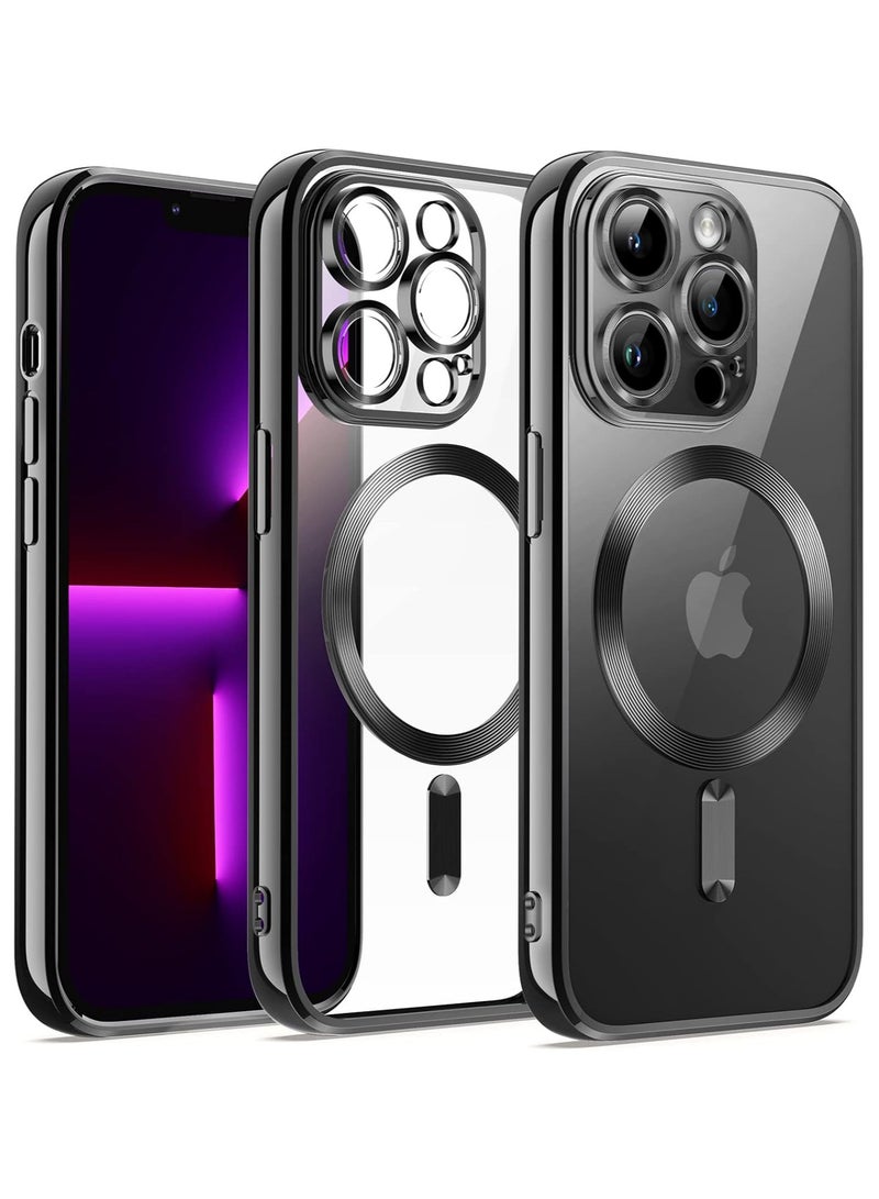 iPhone 13 Pro Max Case with MagSafe Wireless Charging Compatible Back Cover with Electroplating Shockproof Frame-BLACK - Image 1
