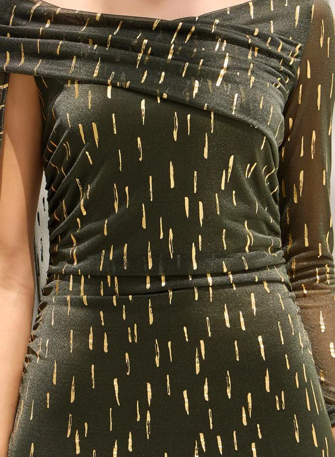 Styli Self Design One Shoulder Cape Maxi Dress