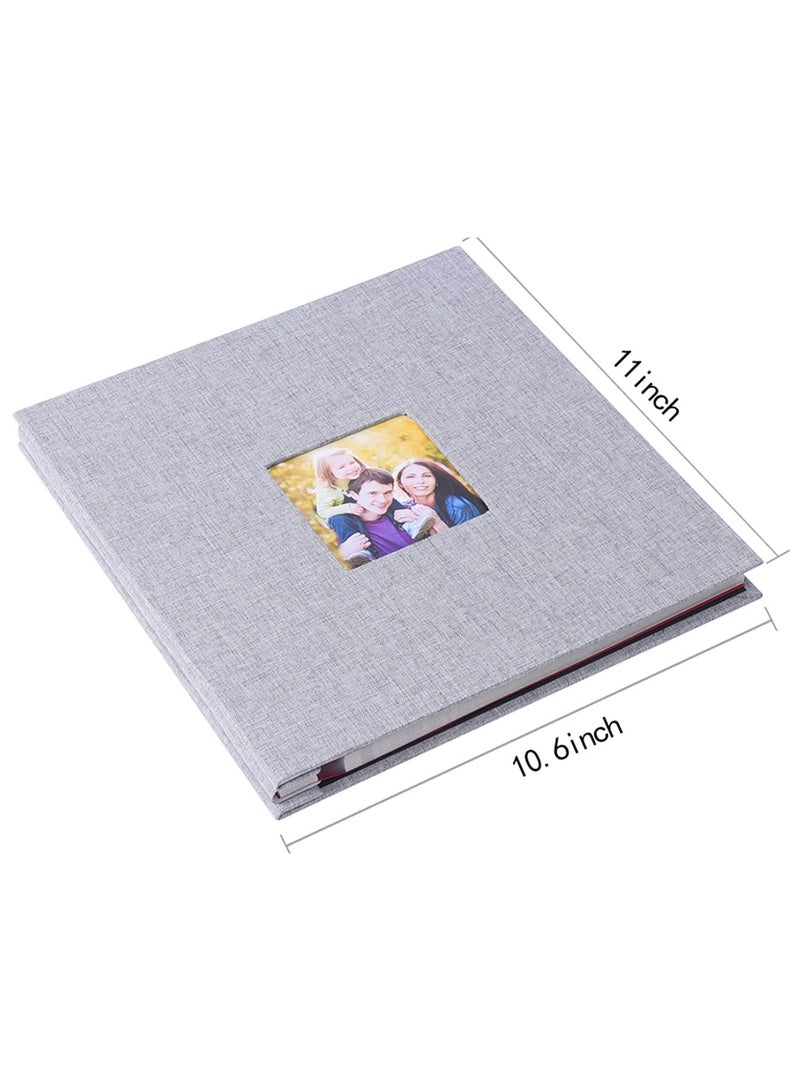 Large Photo Album Scrapbook with Window Linen Self Adhesive Scrap Book Wedding Anniversary Birthday Valentines Day 28cm x 27cm Vintage Blank Pages Memory Book (Gray) - Image 2