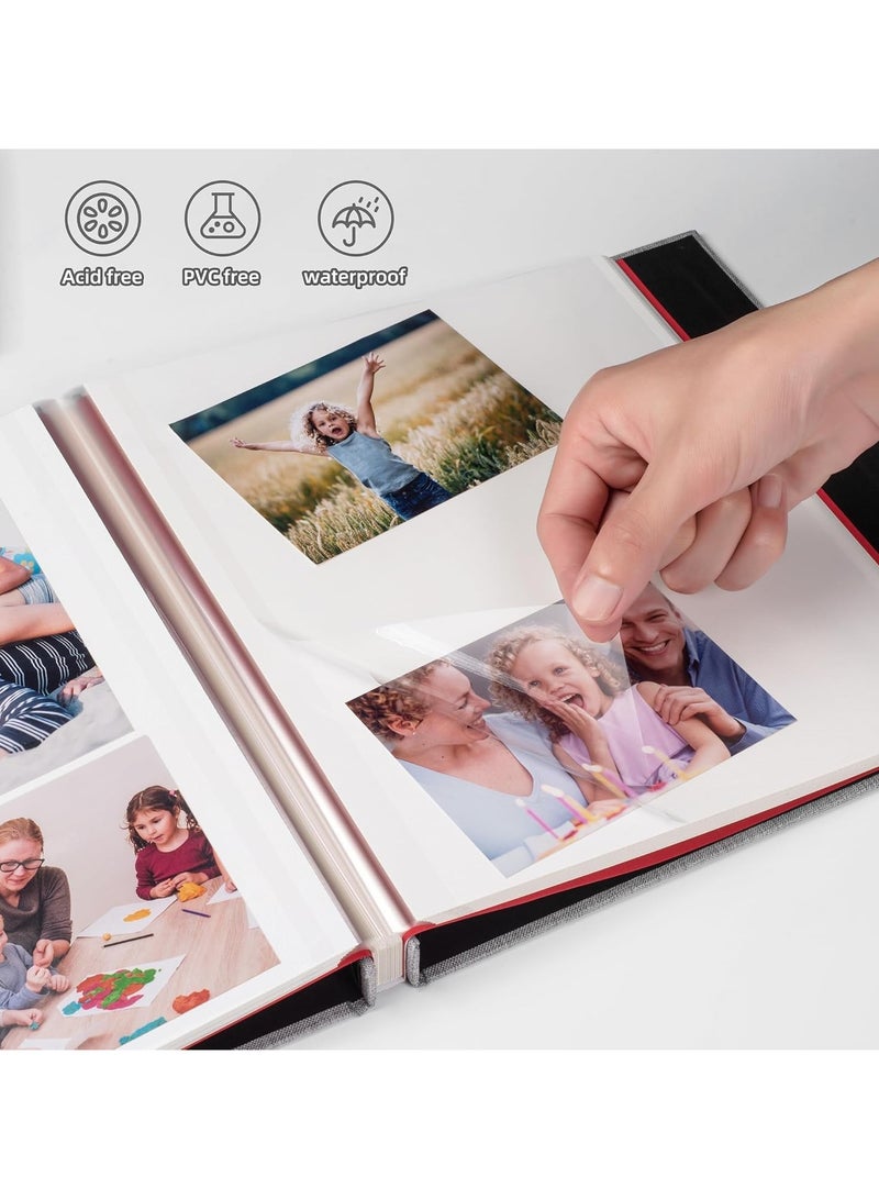 Large Photo Album Scrapbook with Window Linen Self Adhesive Scrap Book Wedding Anniversary Birthday Valentines Day 28cm x 27cm Vintage Blank Pages Memory Book (Gray) - Image 3