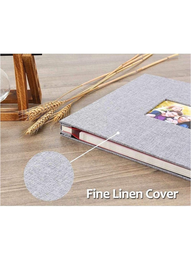 Large Photo Album Scrapbook with Window Linen Self Adhesive Scrap Book Wedding Anniversary Birthday Valentines Day 28cm x 27cm Vintage Blank Pages Memory Book (Gray) - Image 5