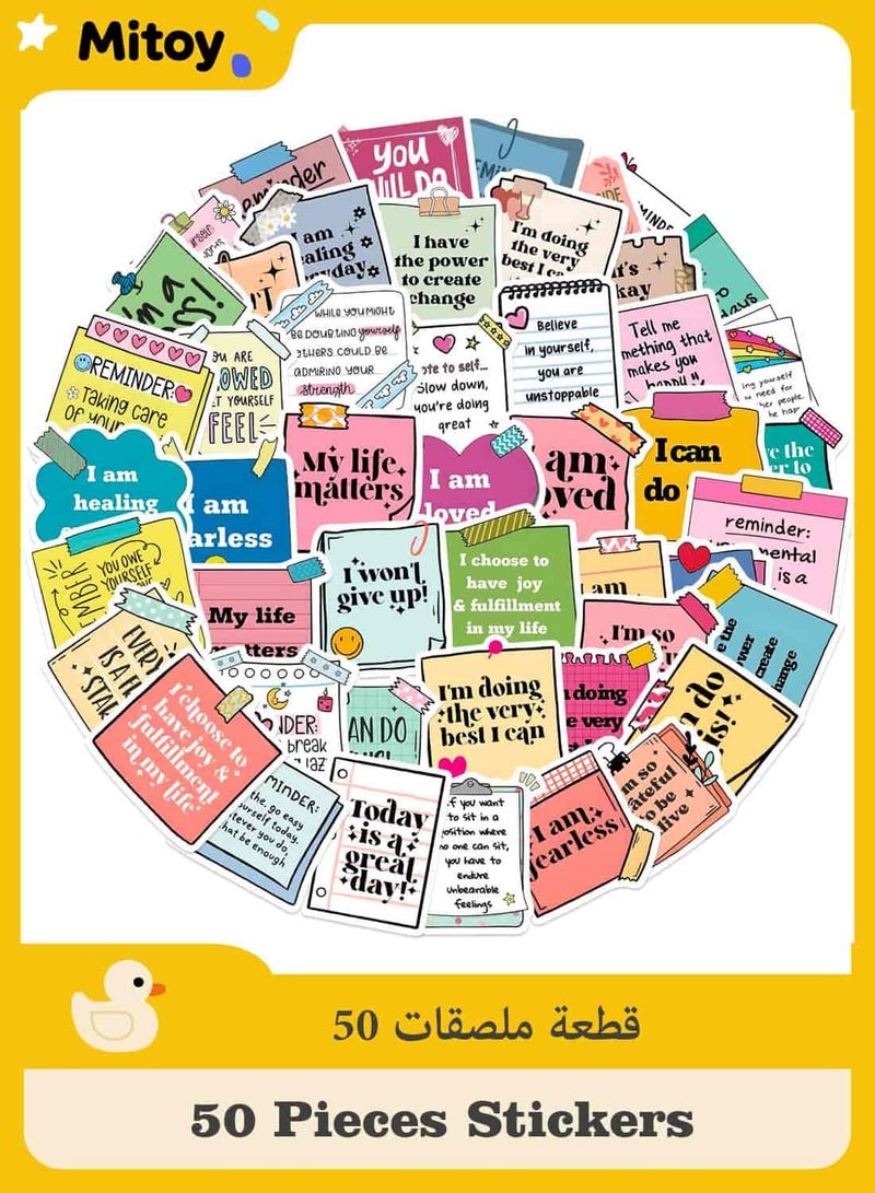 Mitoy 50PCS Motivational English Stickers - Waterproof Positive Affirmations for Quran Journal, Laptop, Water Bottle - Image 1
