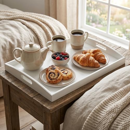 Bamboo Bam & Boo White Bamboo Serving Tray Extra Large with Handles for Food, Drinks, Storage, Decor, Vanity, Breakfast, Parties, Weddings, Picnics(23.6” x 15” x 2.35”, White) - Image 2