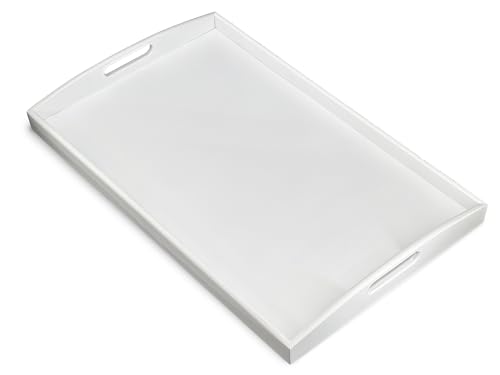 Bamboo Bam & Boo White Bamboo Serving Tray Extra Large with Handles for Food, Drinks, Storage, Decor, Vanity, Breakfast, Parties, Weddings, Picnics(23.6” x 15” x 2.35”, White) - Image 1