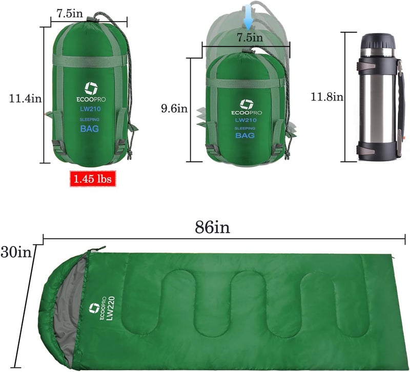 ECOOPRO Warm Weather Sleeping Bag - Portable, Waterproof, Compact Lightweight, Comfort with Compression Sack - Great for Outdoor Camping, Backpacking & Hiking-83 L x 30" W Fits Adults - Image 3
