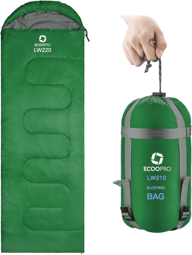 ECOOPRO Warm Weather Sleeping Bag - Portable, Waterproof, Compact Lightweight, Comfort with Compression Sack - Great for Outdoor Camping, Backpacking & Hiking-83 L x 30" W Fits Adults - Image 1