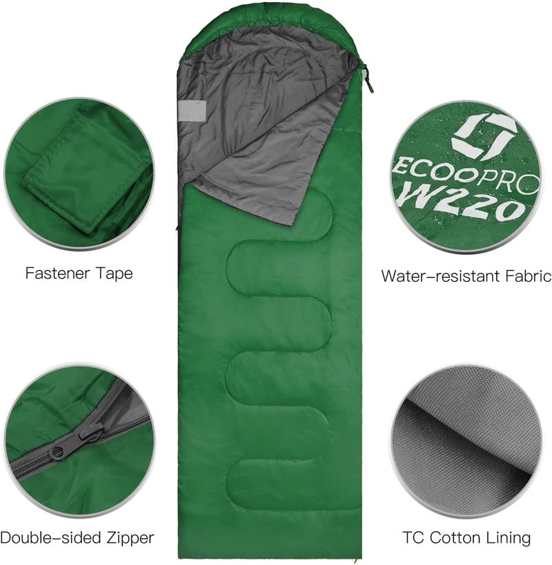 ECOOPRO Warm Weather Sleeping Bag - Portable, Waterproof, Compact Lightweight, Comfort with Compression Sack - Great for Outdoor Camping, Backpacking & Hiking-83 L x 30" W Fits Adults - Image 2