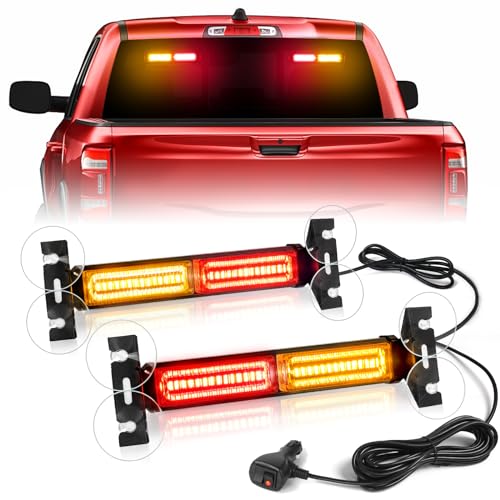 HLauto 1002L Emergency Strobe Traffic Advisor Light Bar: 40LED Dash Safety Warning Flashing Front/Rear Windshield Visor Light for Construction Vehicle, Trucks (2x10.7inch, Amber Red) - Image 1