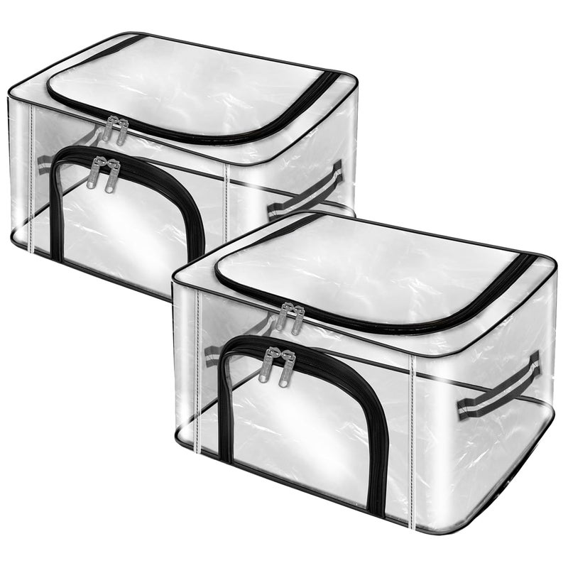 Storite 2 Pack 28 L Transparent PVC Wardrobe Bag Underbed Moisture Proof Cloth Storage Organizer Storage box for Clothes Saree Bags with Zippered Closure Handle 44 x 31 x 21 cm - Image 1