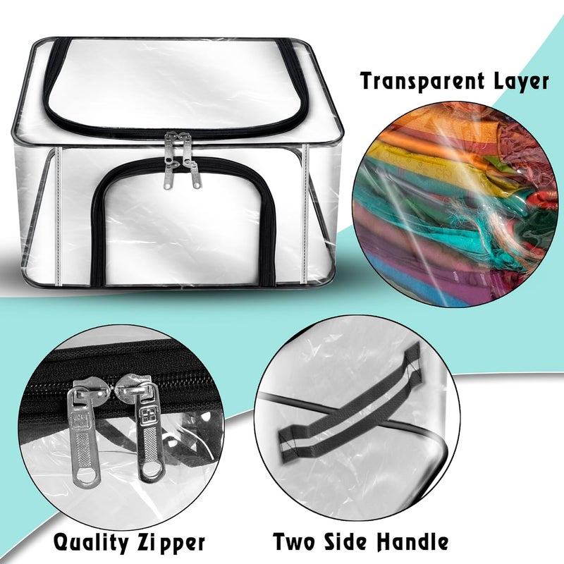 Storite 2 Pack 28 L Transparent PVC Wardrobe Bag Underbed Moisture Proof Cloth Storage Organizer Storage box for Clothes Saree Bags with Zippered Closure Handle 44 x 31 x 21 cm - Image 4