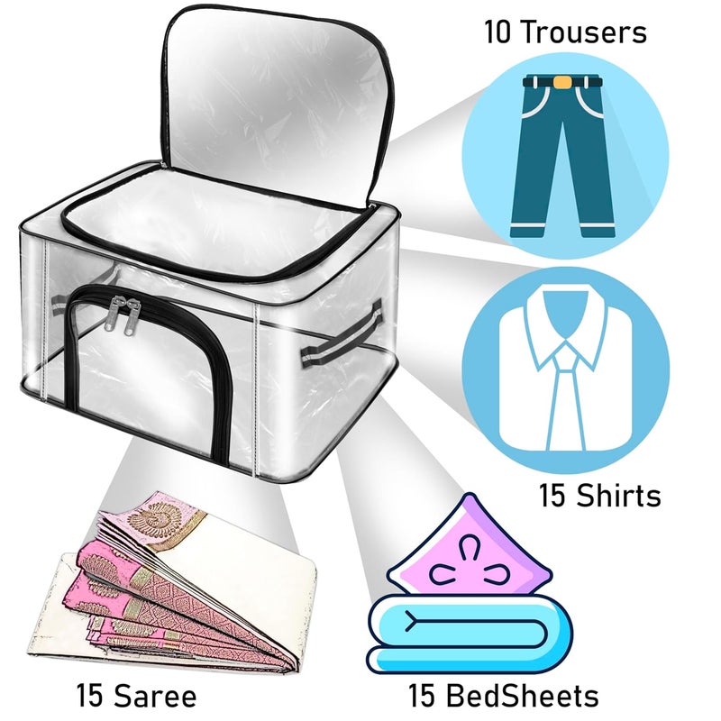 Storite 2 Pack 28 L Transparent PVC Wardrobe Bag Underbed Moisture Proof Cloth Storage Organizer Storage box for Clothes Saree Bags with Zippered Closure Handle 44 x 31 x 21 cm - Image 5