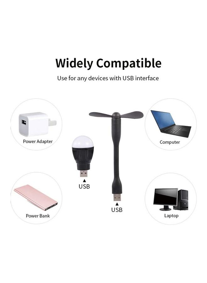 Loquat USB Lightbulb and Mini Fan for Power Bank/Laptop/Power Adapter (Black) Multicolour  - Image 2