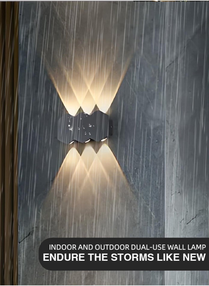 مودي قطعتان من مصابيح الحائط LED بتصميم خلية النحل | شمعدان حائطي مزخرف للأعلى والأسفل | مصباح حائط داخلي وخارجي | تصميم عصري أسود أو أبيض للسياج، والفناء، والجدران الخارجية/الداخلية (6 * 2 واط - أسود - أبيض دافئ - 1100 لومن) - Image 4