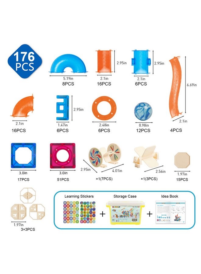 Magblock 176 Pcs Marble Run Magnetic Tiles Set Stem Building Blocks Gift For Boy Girls Develop Children'S Brain And Learning Educational Magnet Tiles For Age 48 Toys - Image 4
