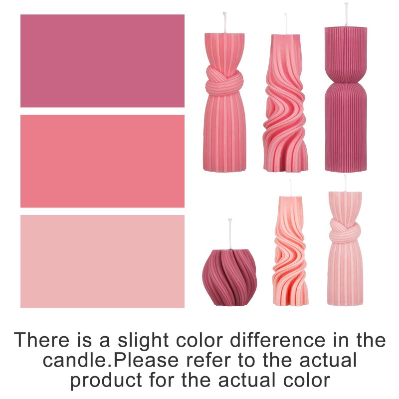 Threlaco 6 Pcs Pink Pillar Candles Decorative Modern Aesthetic Ribbed Candle Set Cute Soy Wax Scented Ribbed Decor Valentine's Commemorative Gift for Home Decoration(2.36-6.69 Inch) - Image 3