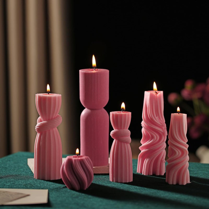 Threlaco 6 Pcs Pink Pillar Candles Decorative Modern Aesthetic Ribbed Candle Set Cute Soy Wax Scented Ribbed Decor Valentine's Commemorative Gift for Home Decoration(2.36-6.69 Inch) - Image 4