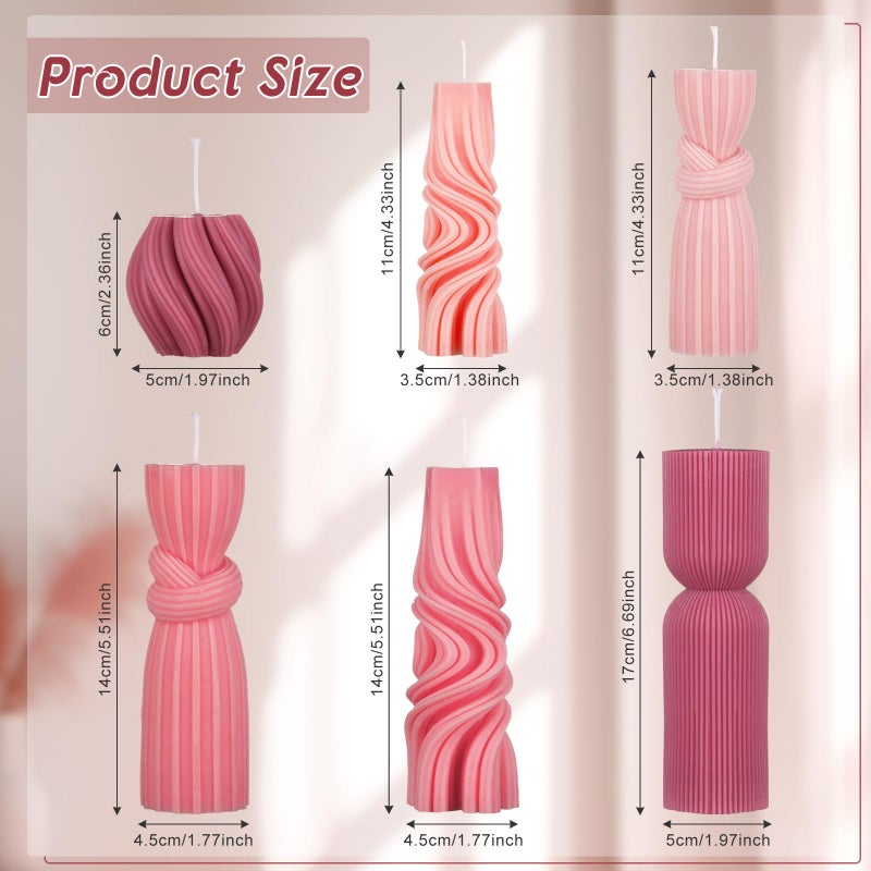Threlaco 6 Pcs Pink Pillar Candles Decorative Modern Aesthetic Ribbed Candle Set Cute Soy Wax Scented Ribbed Decor Valentine's Commemorative Gift for Home Decoration(2.36-6.69 Inch) - Image 2