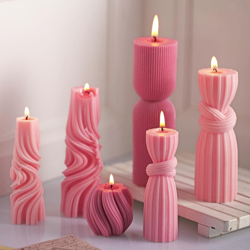 Threlaco 6 Pcs Pink Pillar Candles Decorative Modern Aesthetic Ribbed Candle Set Cute Soy Wax Scented Ribbed Decor Valentine's Commemorative Gift for Home Decoration(2.36-6.69 Inch) - Image 5