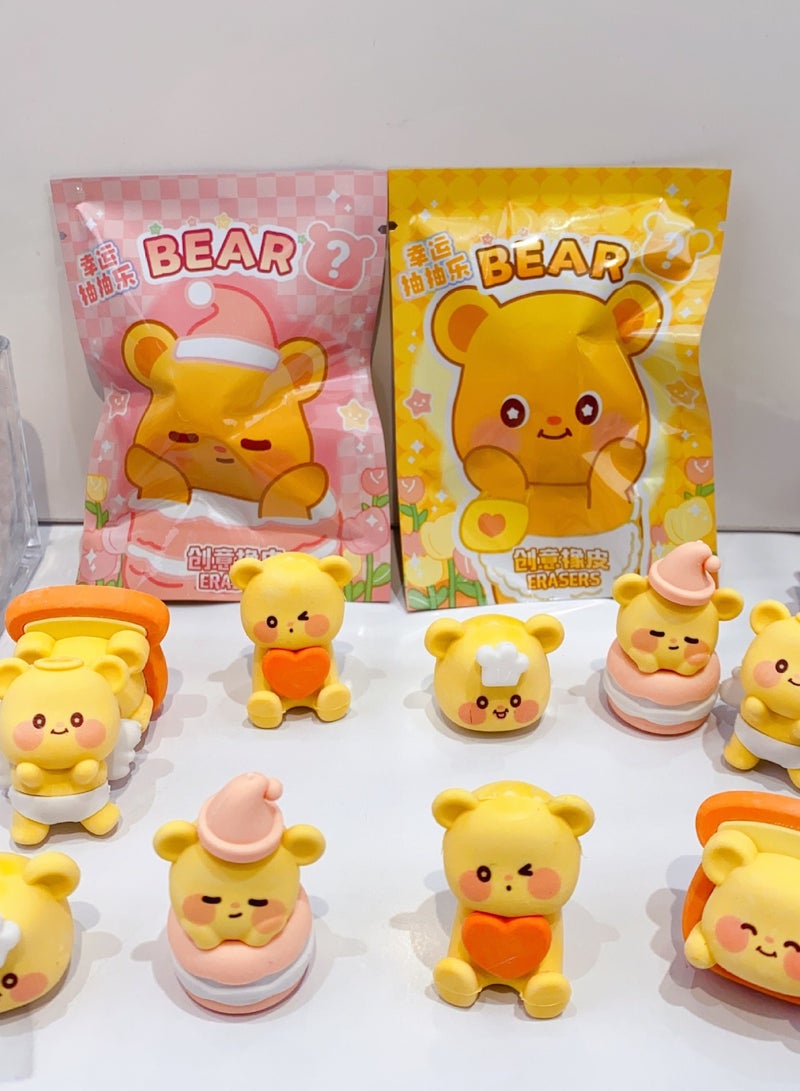 Generic Creative blind box Bear  rubber blind bag Elementary school student reward gift, Pencil Erasers, Random 32 Blocks  - Image 3