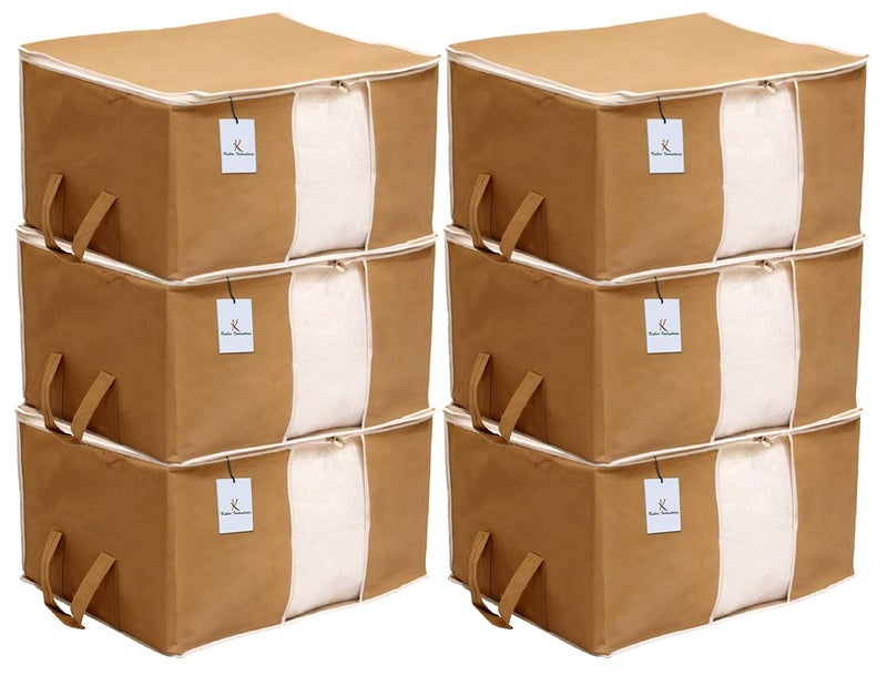 Kuber Industries NonWoven Underbed Storage Bag Storage Organiser Blanket Cover Set Of 6 Brown Extra Large SizeCtktc14159Standard 65 x 47 x 33 Centimeters - Image 1