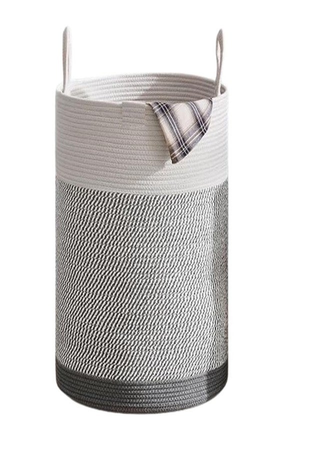 GRATIFY Woven Laundry Basket Hamper, 15 D x 17 H Inches Tall Cotton Rope, Large Clothes Organizer for Bedroom, Baby Nursery, Kids - Mix Grey - Image 1