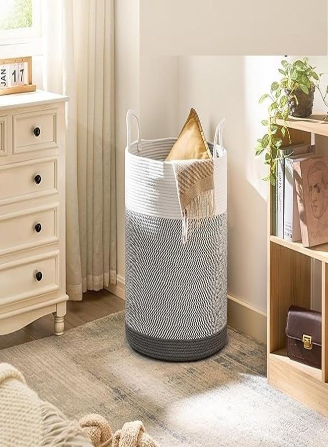 GRATIFY Woven Laundry Basket Hamper, 15 D x 17 H Inches Tall Cotton Rope, Large Clothes Organizer for Bedroom, Baby Nursery, Kids - Mix Grey - Image 2
