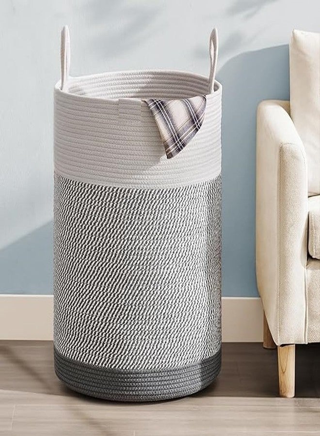 GRATIFY Woven Laundry Basket Hamper, 15 D x 17 H Inches Tall Cotton Rope, Large Clothes Organizer for Bedroom, Baby Nursery, Kids - Mix Grey - Image 3