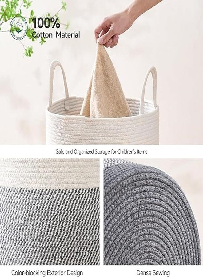 GRATIFY Woven Laundry Basket Hamper, 15 D x 17 H Inches Tall Cotton Rope, Large Clothes Organizer for Bedroom, Baby Nursery, Kids - Mix Grey - Image 5
