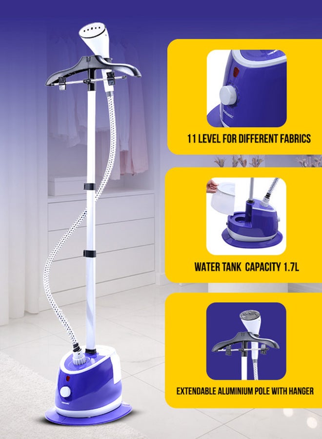 SONASHI Garment Steamer – Mechanical Control with 11 Fabric Levels | 1.7L Water Tank, 33–39g/min Steam Flow | Auto Power Off & Overheat Protection | Extendable Aluminium Pole, ABS Hanger | 1.7 L 2000 W SGS-329 Blue - Image 2