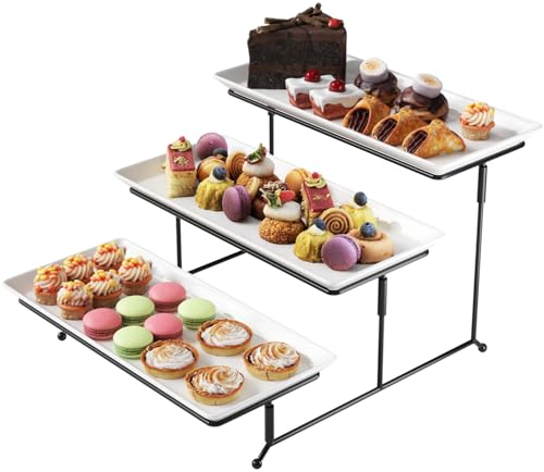 Gibson Elite Gracious Dining 3-Tier Serving Display Stand, Rectangular White Porcelain Plates, Tiered Serving Display - Elegant Food Presentation Display for Parties, Catering, Entertaining Events - Image 1