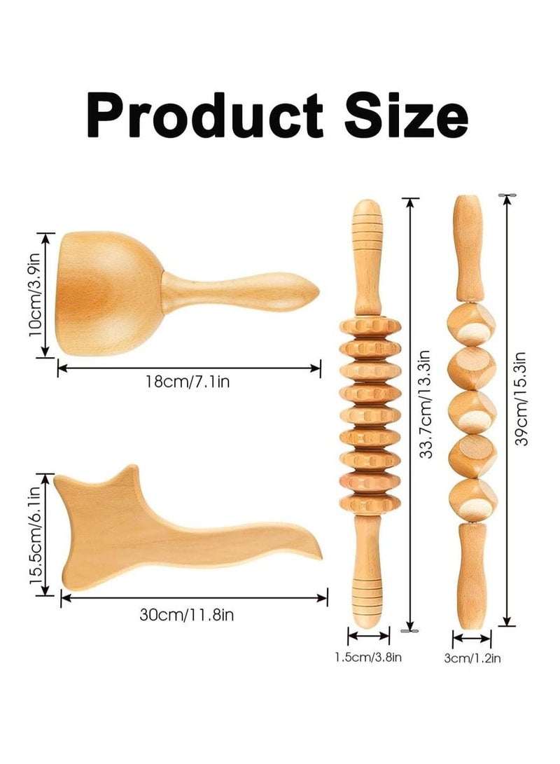 Arabest مجموعة أدوات تدليك الخشب 4 قطع - أدوات ميدروثيرابيا - مدلك خشبي - أسطوانة غوا شا خشبية - تدليك يدوي للعضلات لتخفيف السيلوليت والألم ونحت الجسم - Image 2