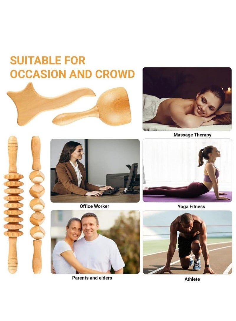 Arabest مجموعة أدوات تدليك الخشب 4 قطع - أدوات ميدروثيرابيا - مدلك خشبي - أسطوانة غوا شا خشبية - تدليك يدوي للعضلات لتخفيف السيلوليت والألم ونحت الجسم - Image 3