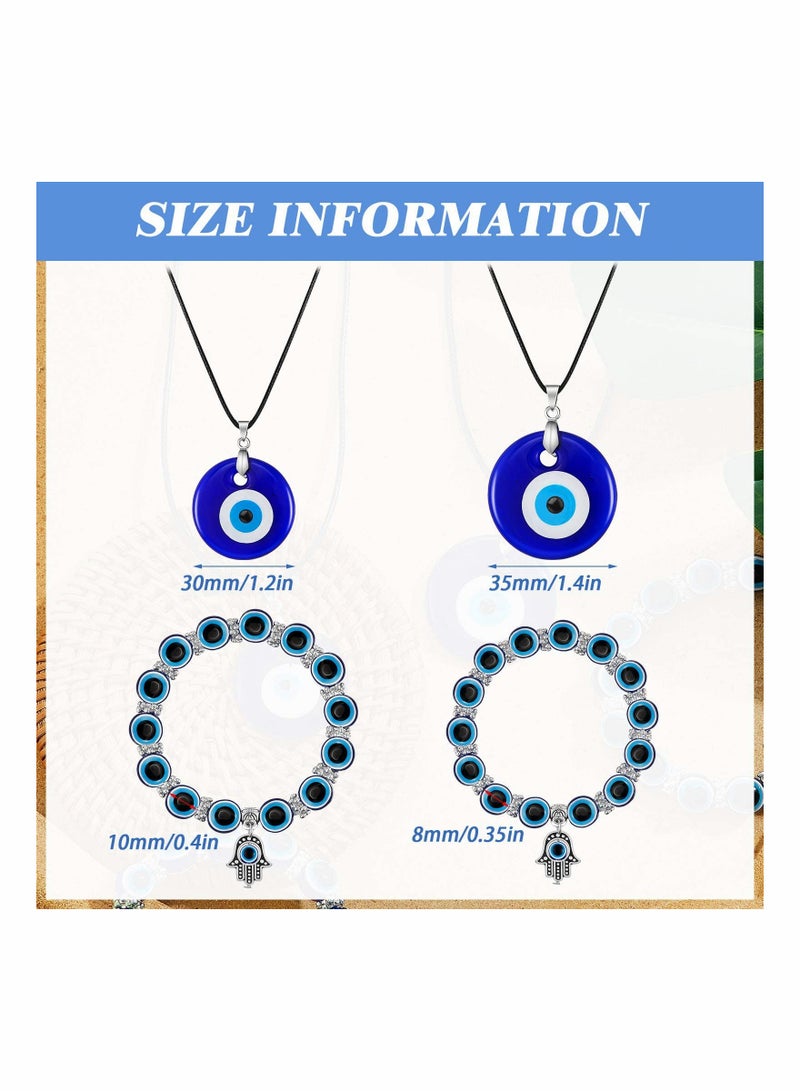 KASTWAVE 4 Pieces Eye Necklace with Eye Bracelet Set Blue Eye Bead Hand Stretch Bracelet and Glass Eye Faux Leather Rope Chain Necklace for Women and Men - Image 2