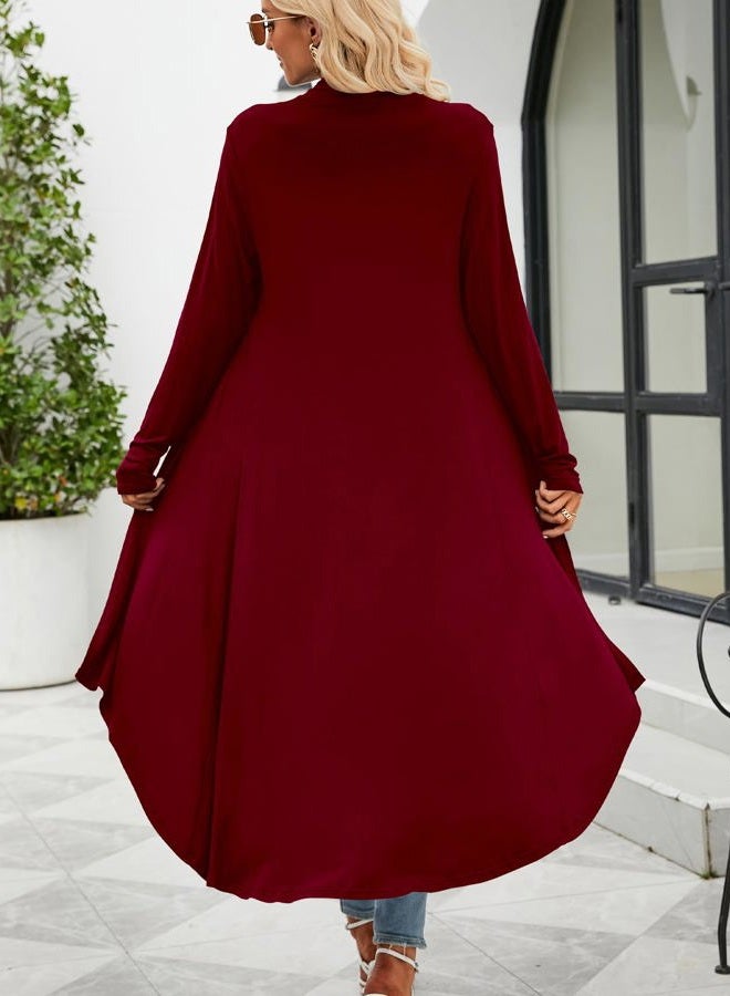 POGTMM Women's Long Open Front Drape Lightweight Maix Long Sleeve Cardigan Sweater (US M(8-10), Wine Red) - Image 4
