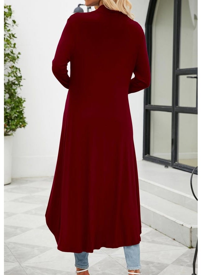 POGTMM Women's Long Open Front Drape Lightweight Maix Long Sleeve Cardigan Sweater (US M(8-10), Wine Red) - Image 5
