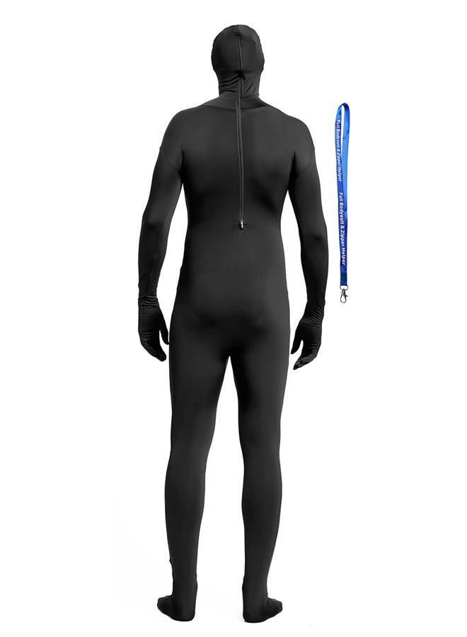 Full Bodysuit Include Zipper Helper Unisex Spandex Stretch Adult Costume Zentai Disappearing Man Body Suit, Black, M - Image 2