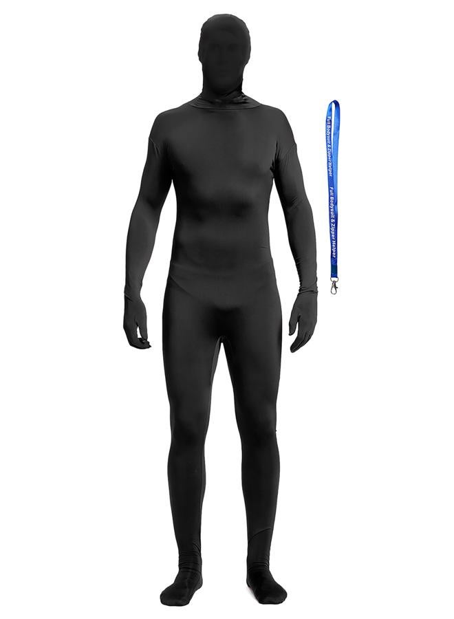 Full Bodysuit Include Zipper Helper Unisex Spandex Stretch Adult Costume Zentai Disappearing Man Body Suit, Black, M - Image 1