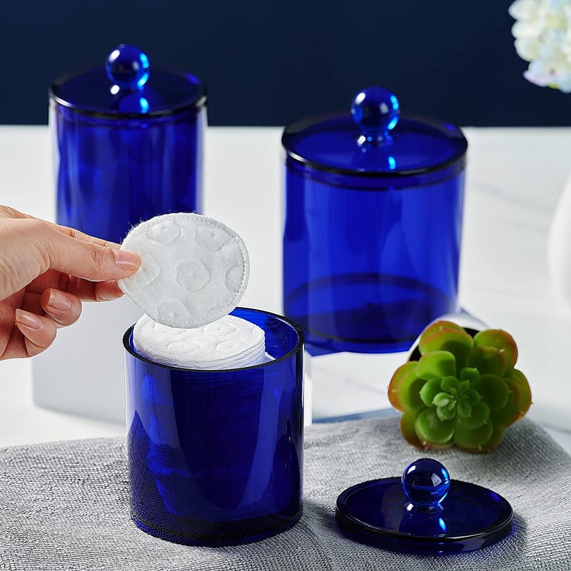 SheeChung 6 Pack Qtip Dispenser Apothecary Jars Bathroom with Labels - Qtip Holder Storage Canister Clear Plastic Acrylic Jar for Cotton Ball,Cotton Swab,Cotton Rounds,Floss Picks, Hair Clips (Blue) - Image 2