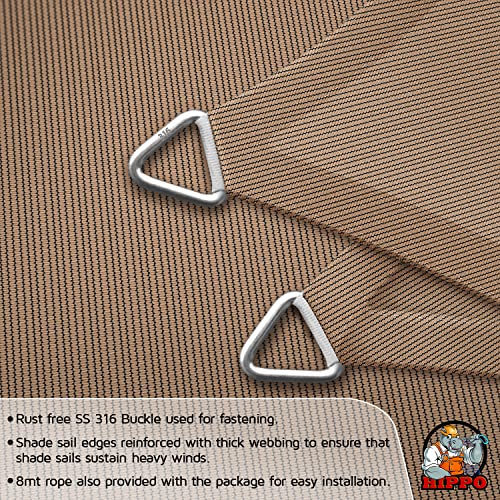 HIPPO Triangle Shade Sail Affordable & Premium 150 GSM Sun Shade UV Block for Outdoor Car Parking Garden (Beige, 16FTX16FTX16FT) - Image 3